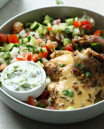 Garlicky Greek Baked Chicken and Tzatziki Recipe
