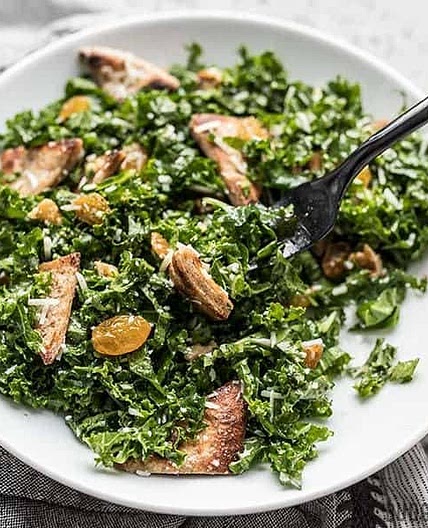 Kale Salad with Toasted Pita and Parmesan