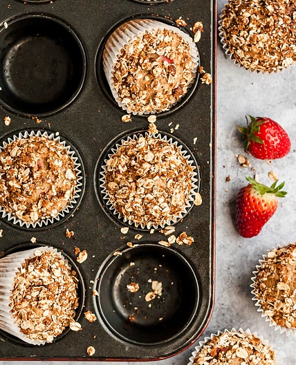 Strawberry Banana Muffins with Oat Streusel Topping