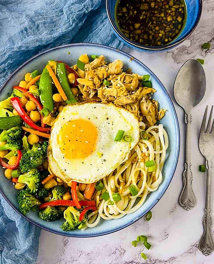 Chicken and Chickpea Udon Noodle Bowl