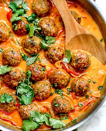 Thai Turkey Meatballs In Coconut Curry Sauce