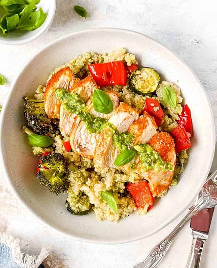 Pesto Chicken Quinoa Bowls