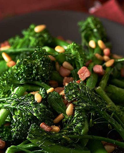 Tenderstem® broccoli with crispy pancetta and pine nuts