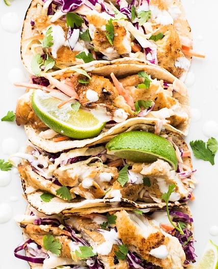 Fish Tacos with Sriracha Aioli Slaw