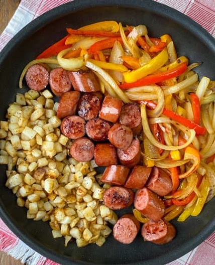 Smoked Sausage, Peppers, Onions & Potatoes Skillet