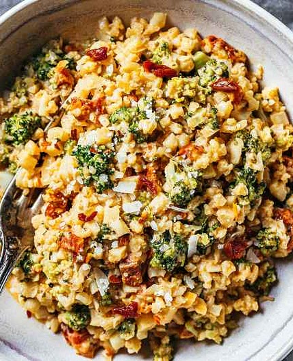 Creamy Broccoli and Cauliflower Stir-Fry with Sun-dried Tomatoes