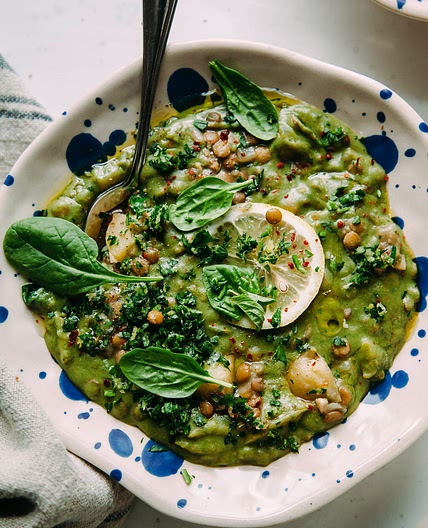 Deep Green Lentil Stew with Spinach, Tahini & Lemon