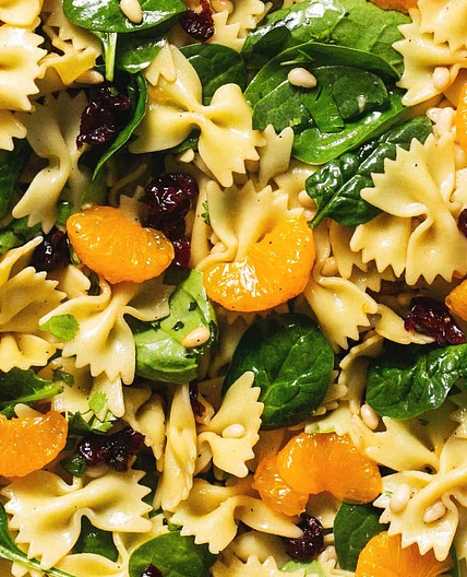 Mandarin Pasta Spinach Salad with Teriyaki Dressing