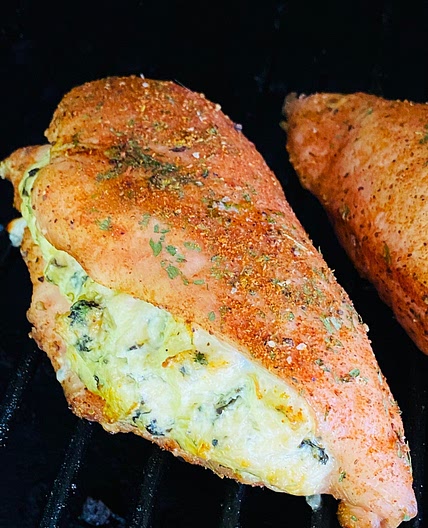 Smoked Spinach Artichoke Stuffed Chicken