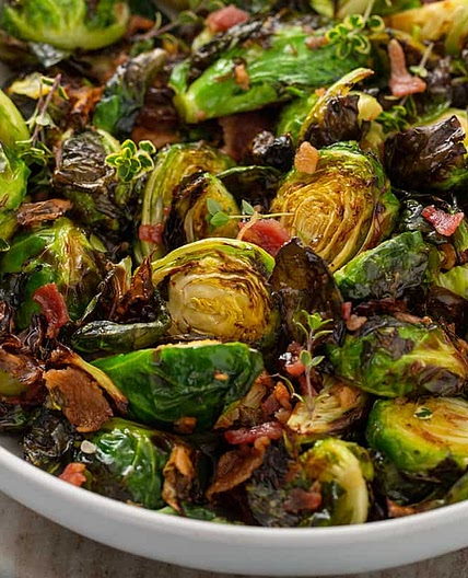 Air Fryer Brussels Sprouts with Bacon & Balsamic