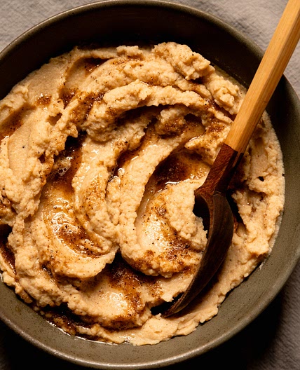 Silky Mashed Cauliflower with Black Pepper Worcestershire Butter (Vegan)