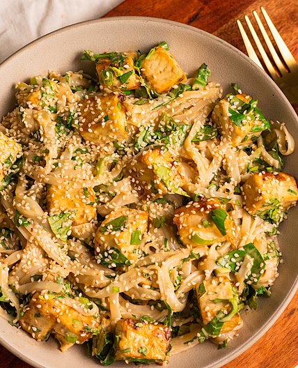Vegan Tahini Peanut Noodles with Tofu