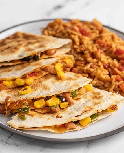 Bean Quesadillas and Spanish Rice