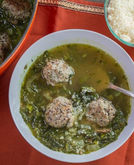 Turkey Quinoa Meatball Soup with Collard Greens
