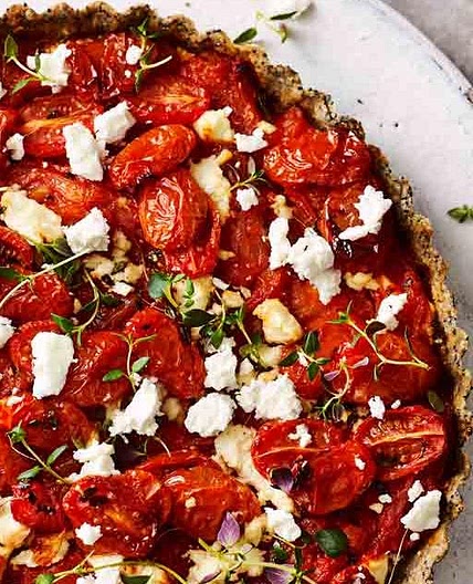 Tomato and feta tart with poppy seed pastry