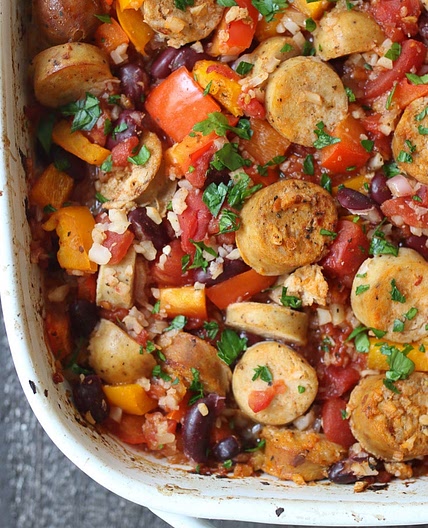 Low Carb Cajun Sausage and Cauliflower Rice Casserole