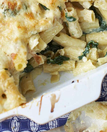 Pasta and Cheese Bake With Spinach