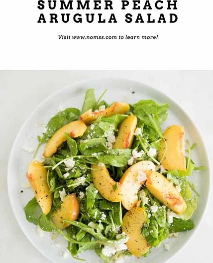 Summer Peach Arugula Salad with Elderflower Vinaigrette and Crumbled Feta Cheese