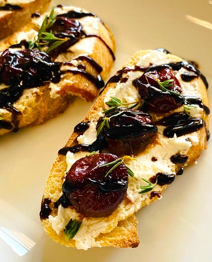 Roasted Grape Goat Cheese Crostini