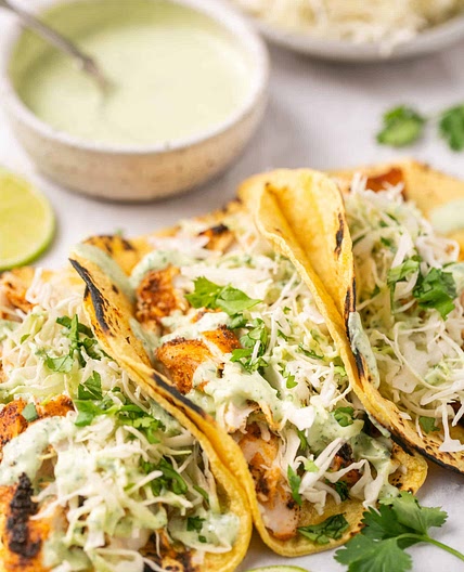 Blackened Mahi Mahi Tacos with Cilantro Lime Crema