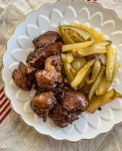 Coriander Chicken Liver with Honey Glazed Pears