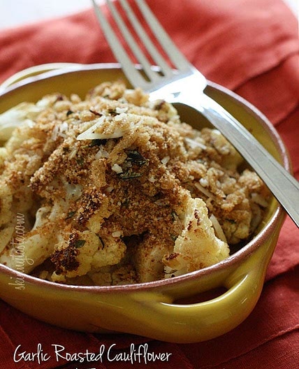 Garlic Roasted Cauliflower with Toasted Asiago Bread Crumbs