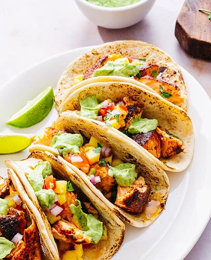 Salmon Tacos with Avocado Sauce
