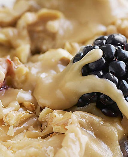 Blackberry Buttermilk Snack Cake with Caramel Icing