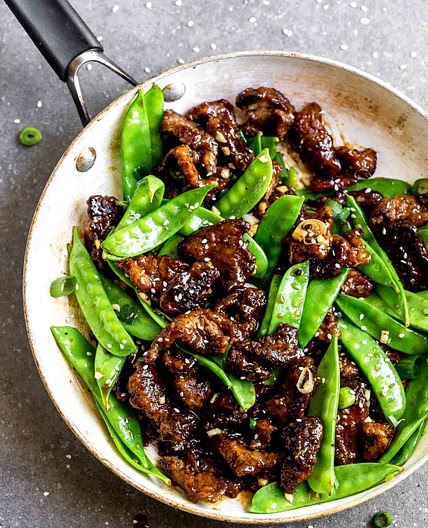 Crispy Honey Beef with Snow Peas