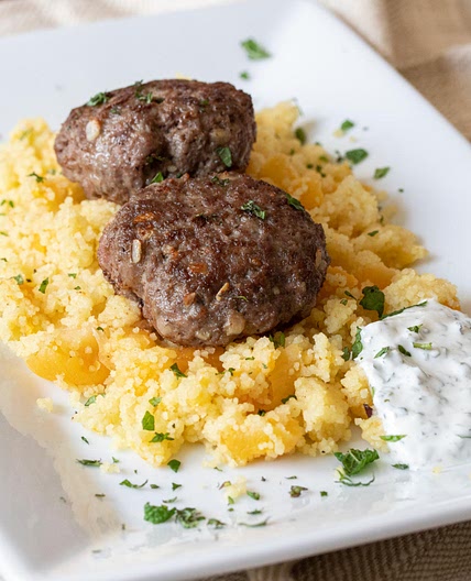 Spiced Lamb Patties and Couscous with Apricots