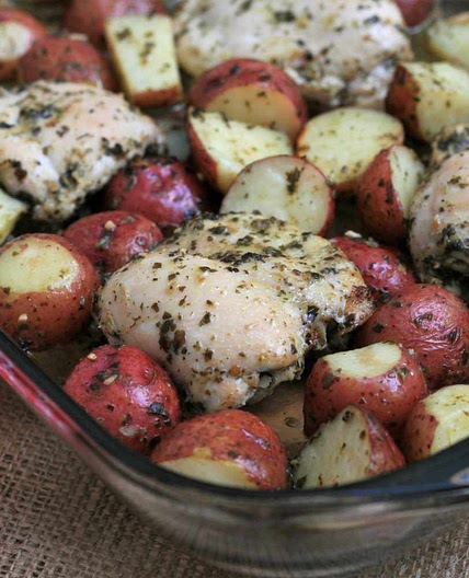Baked Pesto Chicken Thighs and Potatoes