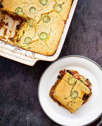 Vegan Jalapeno Chili Cornbread Casserole