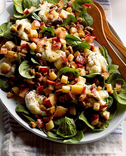 Warm Apple & Pistachio Spinach Salad