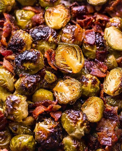 Crispy Honey Mustard Brussels Sprouts with Bacon