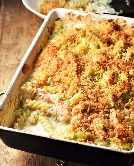 Creamy Salmon Leek Pasta Bake (Healthy)