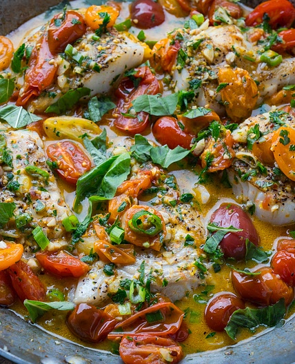 Cod in a Tomato Lemon Butter Sauce