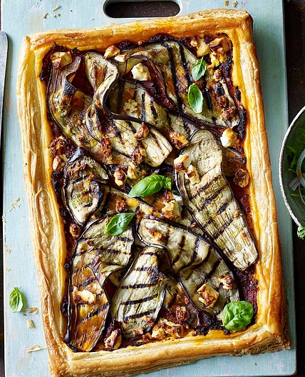 Aubergine and feta tart