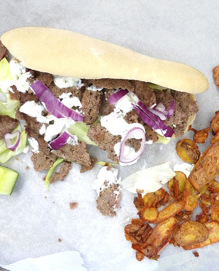 Slow Cooked Gyro with Pita Bread and Tzatziki