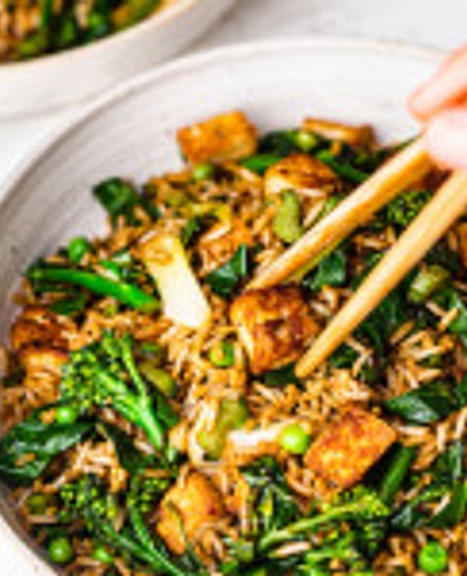 Vegan fried rice with spring vegetables