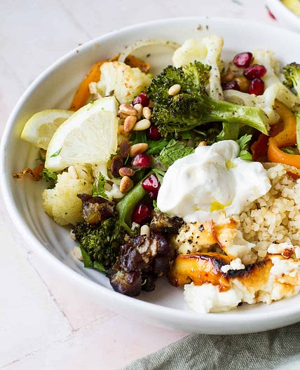 Roasted Cauliflower Chickpea Salad with Baked Feta