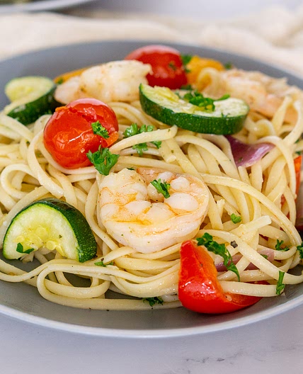 Sheet Pan Lemon Garlic Shrimp and Vegetable Linguine