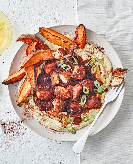 Chicken & Hummus Bowl With Sweet Potato Wedges