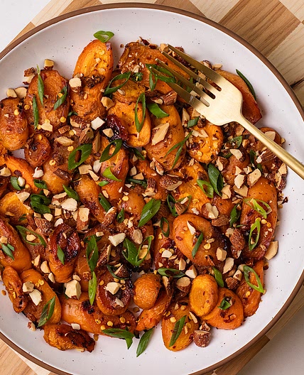 Ginger Soy Baked Carrots with Almonds