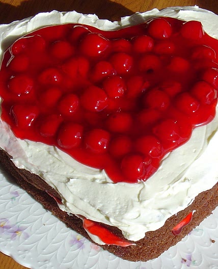 Heart Shaped Chocolate & Cherries & Cream Cake