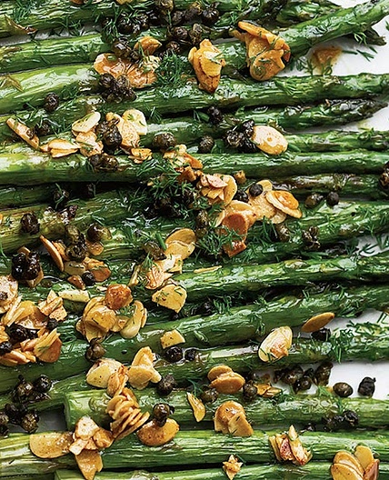 Roasted Asparagus with Almonds, Capers, and Dill