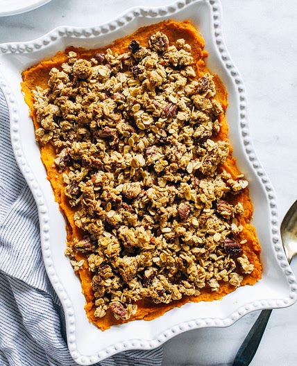 Butternut Squash and Sweet Potato Casserole with Pecan Crumble