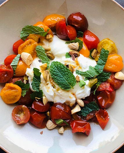 Honig glasierte Tomaten mit frischer Bio Burrata