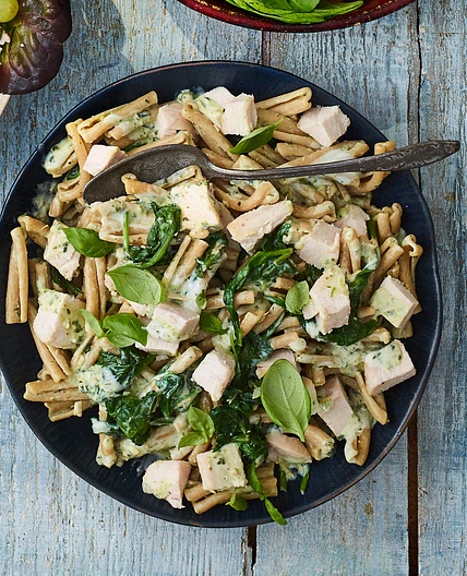 Chicken with pesto pasta