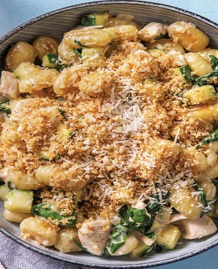 One-Pan Creamy Chicken Gnocchi with Garlic Pangrattato & Parmesan Cheese