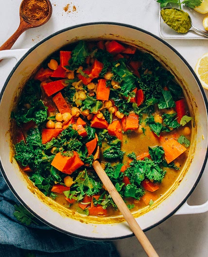 1-Pot Green Curry with Chickpeas, Kale, and Sweet Potato